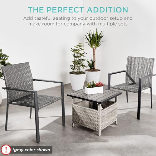 Image of Best Choice Products Set of 2 Stackable Outdoor Wicker Dining Chairs All-Weather Firepit Armchair w /Armrests, Steel Frame for Patio, Deck, Garden, Yard - Taupe