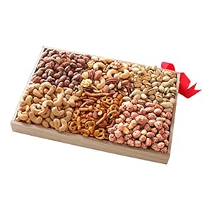 Broadway Basketeers Gourmet Fresh Nuts Tray 6 Section Assortment Gift Basket for Fathers Day and Dad Day, Nut gifts for him, grandpa snack gifts