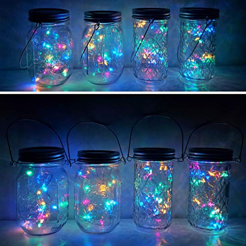 6 Pack Solar Mason Jar Lids Lights, 20 Led Waterproof Fairy Firefly String Lights With 6 Hangers (Jars Not Included), For Wedding, Outdoor, Lawn, Patio, Garden, Party, Christmas Decor (4 Colors) #TOP3