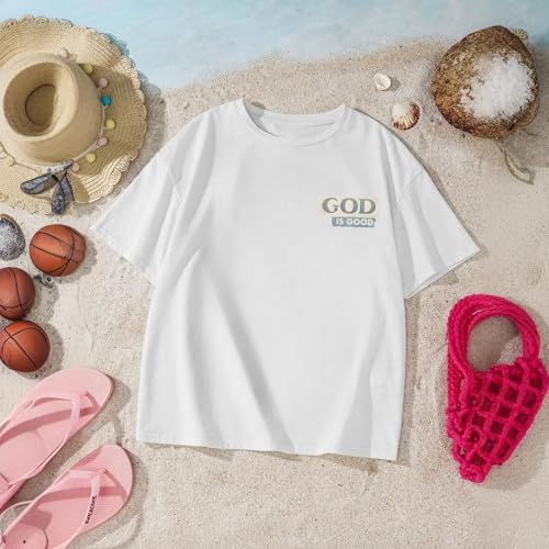 Image of KEEVICI Boys God is Good Shirt Christian Faith Shirts for Kids Jesus Beach Palm Tree Hawaiian Tshirt Graphic Tees Cotton Tops