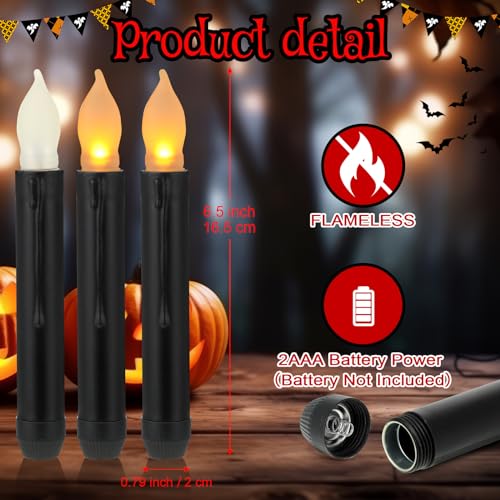 Image of Macarrie 60 Flickering LED Taper Candles, Black Candle Yellow Light