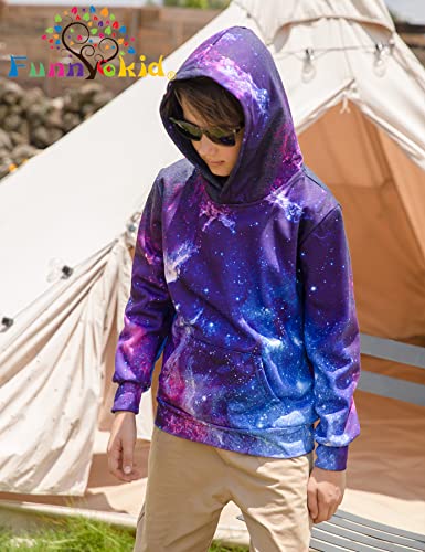 Image of Funnycokid Boys Hoodies Kids Sweatshirt Warm Youth Print Girls Hooded Clothes with Pocket 6-16 Years