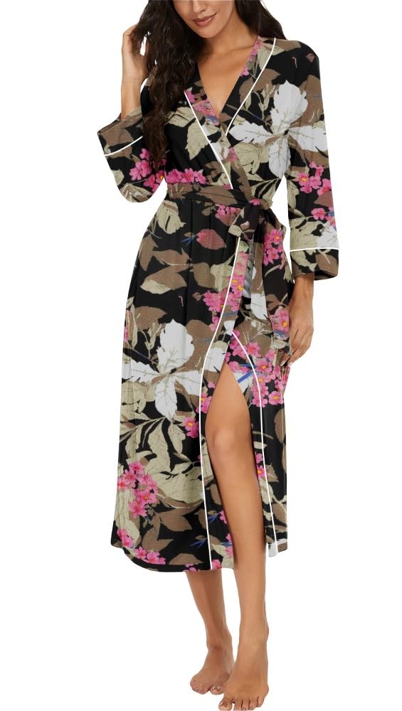 PrinStory Women Dressing Gowns Causal Kimono Robes Long Bathrobe Soft Womens 3/4 Sleeve Ladies Loungewear — view 12