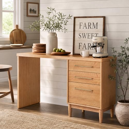 Vadisun Oak Buffet Cabinet with Drawers, 59'' Modern Farmhouse Kitchen Sideboard Buffet Cabinet Storage Console Table, Coffee Working Station Study Desk Vanity Table for Dining Living Room Bedroom