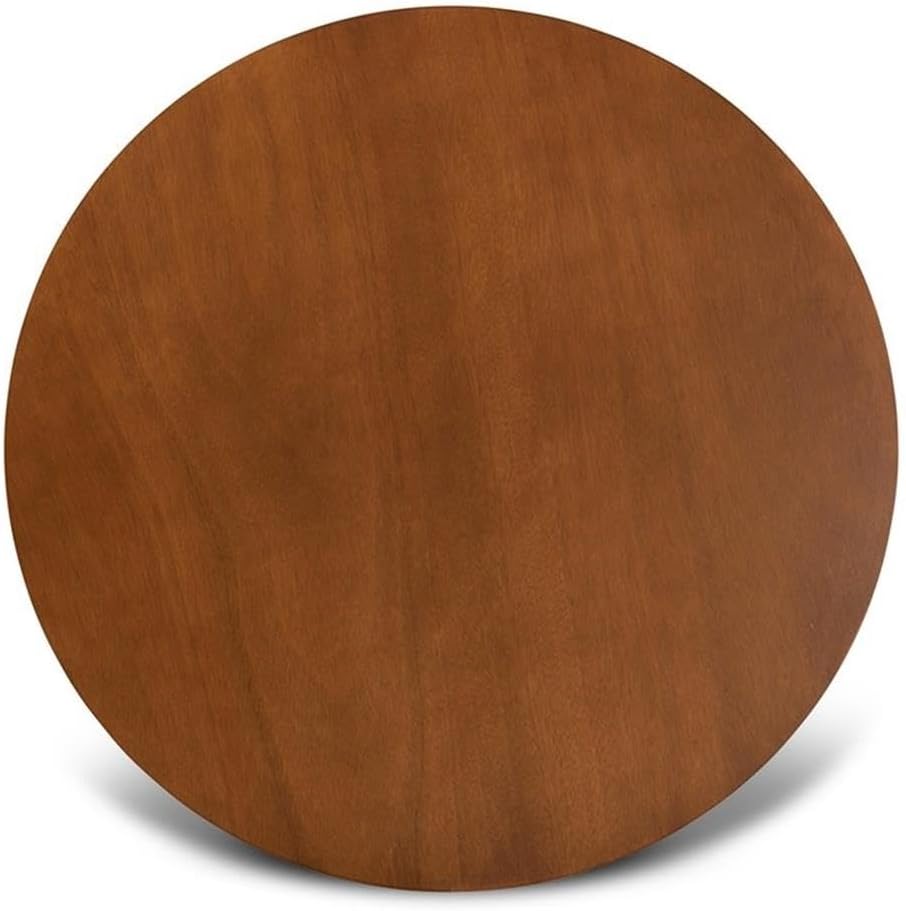 Bowery Hill Round Wood Dining Table, 35 in Wide, Walnut Finish, Rubberwood and MDF Construction, Sculptural Geometric Base, Seats up to 4, Contemporary Style Dining Room Table for Casual or Formal Use