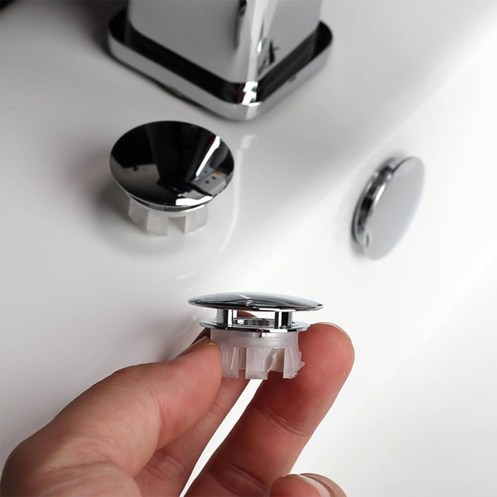 Tappo Copriforo Universale Per Troppo Pieno Lavabi E Bidet Aventi Circonferenza 24 O 28 Mm, In Ottone Con Ghiera Cromata Dal Design Moderno