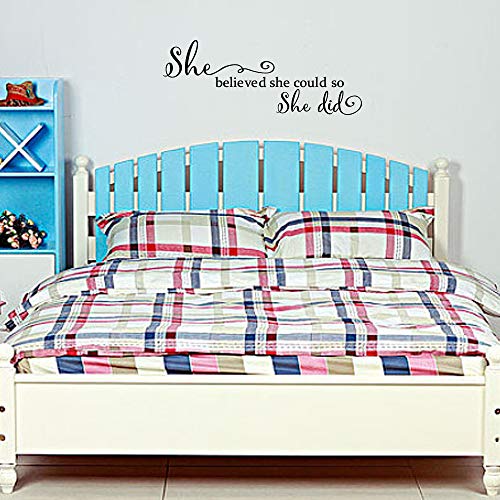 She Believed She Could So She Did - Carved Vinyl Separated Letters Wall Decal Inspirational Quote Words Sticker Girl Bedroom Art Decor #TOP4