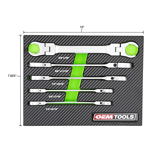 OEMTOOLS 22063 5PC Flex Head Flare Nut Wrench Set (SAE), Rust-Resistant SAE Wrench Set, Brake Line Wrench Set, 1/4\"-7/8\" Size Wrenches, Flare Wrench Set EVA Storage Tray