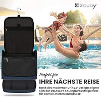 DELAWAY XXL Kulturbeutel zum Aufhängen [Design 2025] Große Kulturtasche für Damen, Herren mit Kofferhalterung und separatem Nassfach - Waschtasche für Männer & Frauen (Dunkelblau Neu) – Ansicht 6