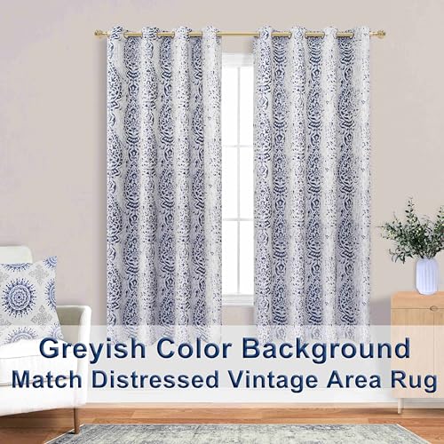 72 Inch Curtains for Living Room,Grommet 50% Heat Blocking Coastal Unique Moroccan Patterned Print Blackout Curtains 72 Inches Long for Bedroom 2 Panels Set,Navy Blue