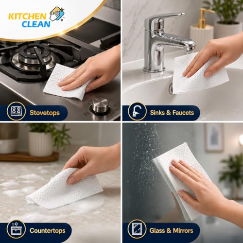 Image of Kitchen Clean Magic Cleaning Sheets, 30 Pcs - Reusable Melamine Foam Eraser Wipes for Kitchen, Bathroom, Glass, Tiles, Sinks, Stovetops & Appliances | Chemical-Free Multipurpose Cleaning