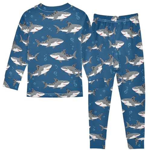Pajama Sets Long Sleeve Grey Shark Pattern on Blue Soft Comfy Sleepwear 2 Piece PJS 3-8T3