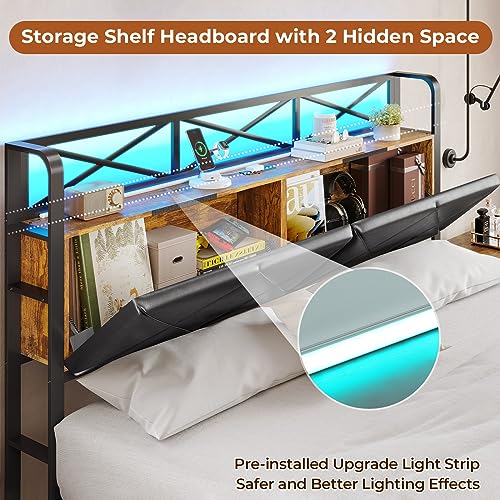 image for DICTAC Queen Size Bed Frame with 2 Storage Drawers,Hidden Storage Head