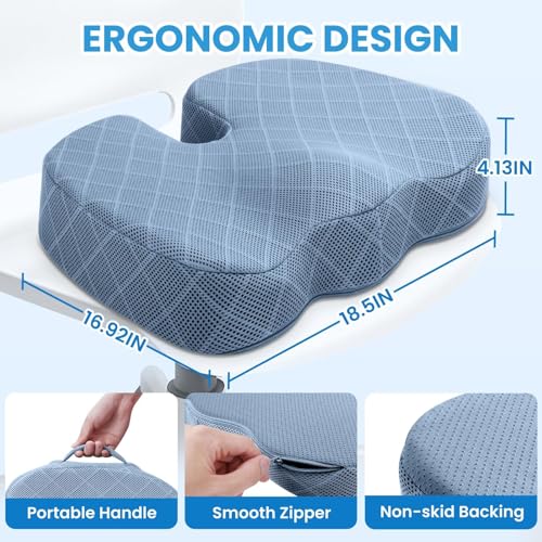 Image of TushGuard Office /Car Seat Cushion, Non-Slip Sciatica & Back Coccyx Tailbone Pain Relief Chair Pad, Memory Foam Butt Pillow for Computer Desk, Wheelchair, Driving (Light Blue, XX-Large)