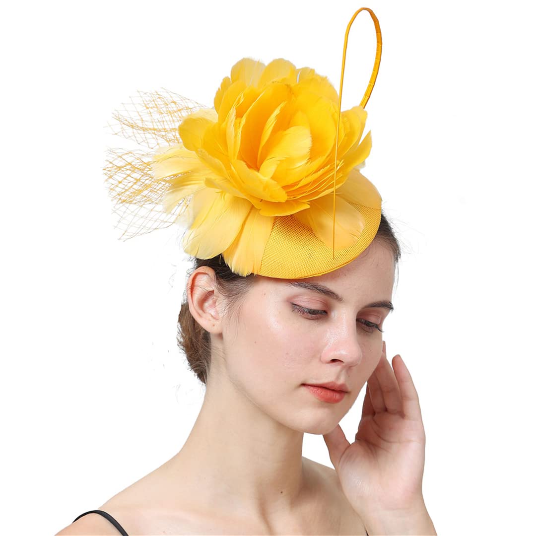 Barrette à fleurs en plumes jaune et serre-têtes bibi - 7