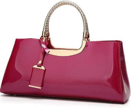 XingChen Bolso brillante de las mujeres del bolso del bolso de la manija superior del cuero de la patente del bolso estructurado del bolso del bolso