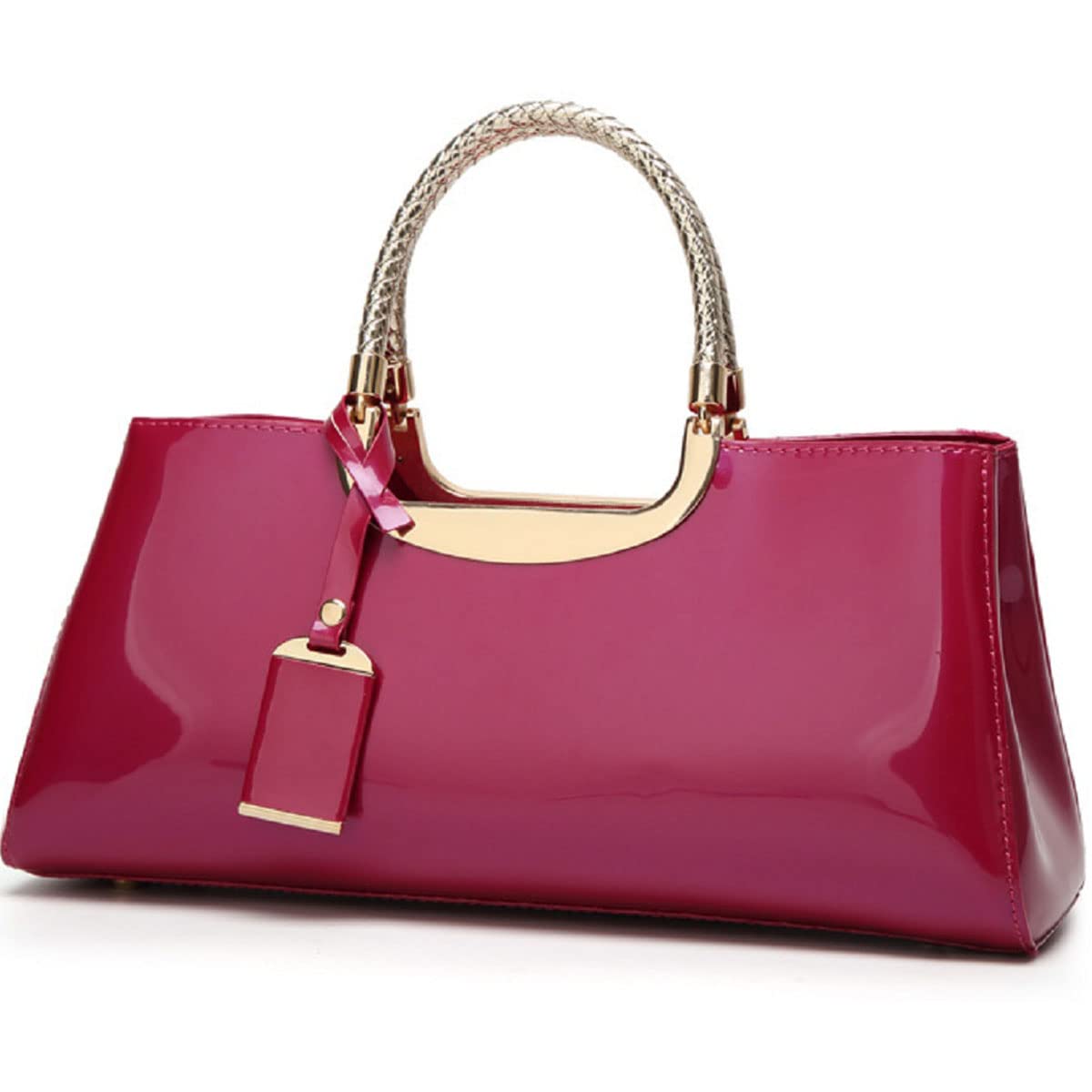 XingChen Glossy Women Handbag Faux Patent Leather Top-Handle Bag Structured Shoulder Bag Tote Evening Purse Party Satchel