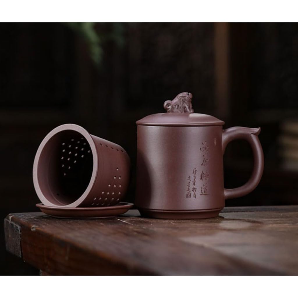 Tasse à Thé Tasse en Argile Tasse de Sable Violet Grande capacité 400 ML avec Couvercle Doublure filtrante Tasse à thé en Sable Violet Faite à la Main for Hommes Diffuseur de Thé