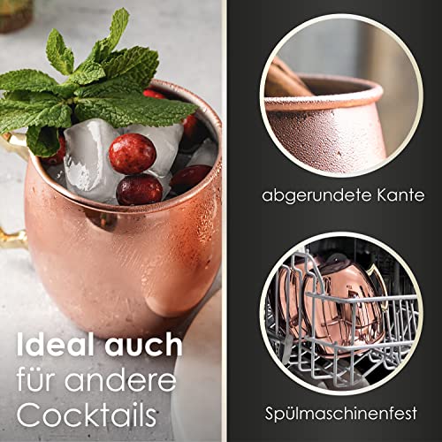 Foto von Beyond Moscow Mule Becher Set Kupferbecher - Becher aus Kupfer mit Strohalmen & Geschenkbox I Moskau Mule Kupfertasse Set mit traditionell glatter Oberfläche als Gin Tasse & für Cocktail (4er Set)
