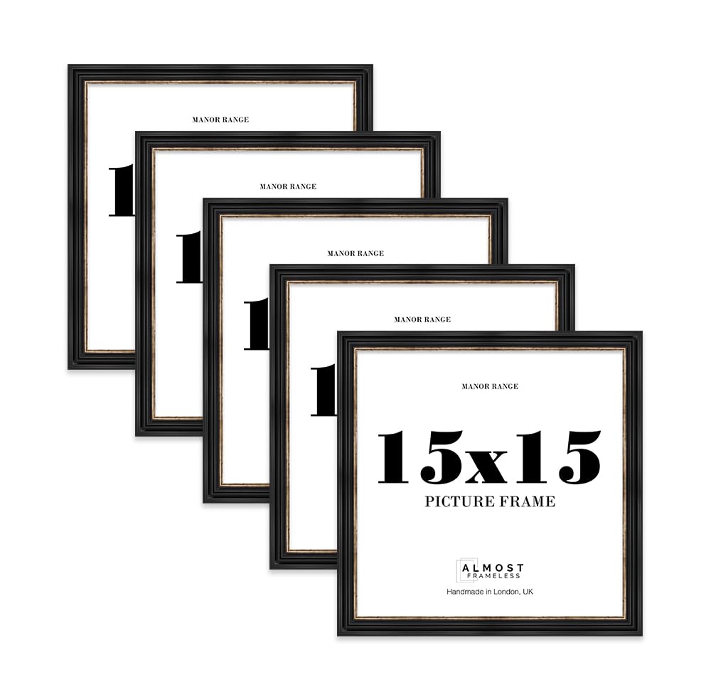 15x15 Picture Frame, Display 15x15 Pictures (38.1 x 38.1cm) - Black & Gold Sophisticated 42mm Edge Gallery Wall - 5 Pack