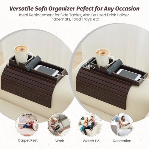 GEHE Detachable Couch Cup Holder, Anti Falling Sofa Arm Tray, Natural Bamboo Sofa Cup Holder More Safe for You Family, Portable Couch Arm Tray Armrest Table for Remote, Snacks, Phone, Drinks by GEHE - Image 6