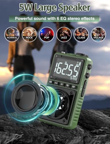 Bluetooth AM FM Shortwave Radio with NOAA Weather Alert,1250mAh Rechargeable Portable Pocket Radio with Best Reception,5W Big Speaker, Digital Tuner and Earphone,Support SD Card and USB MP3 Player - Image 4