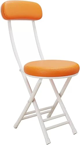 Miniatura 10 de Taburete plegable acolchado de poliuretano con respaldo, taburete de desayuno plegable redondo compacto para adultos, capacidad de 220 libras (color