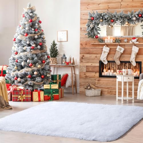 Small Bedside Rug, 2x3 Non Slip Fluffy Shaggy Entryway Throw Rugs for Bedroom Living Room, Indoor Floor Carpet for Kids Girls and Boys, Nursery Rooms Mat, Home Decor Aesthetic, White