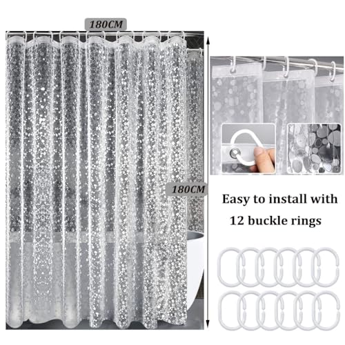 Shower Curtains Mould Proof Resistant, 180 x 180 cm (71 x 71 Inch), Shower Curtain for Bathroom, Waterproof Heavy Duty Bathroom Curtains, PEVA Cobblestone Shower Curtain with 12 Hooks, Washable - Cosy Home Interiors Shower Curtains Mould Proof Resistant, 180 x 180 cm (71 x 71 Inch), Shower Curtain for Bathroom, Waterproof Heavy Duty Bathroom Curtains, PEVA Cobblestone Shower Curtain with 12 Hooks, Washable - Image 2