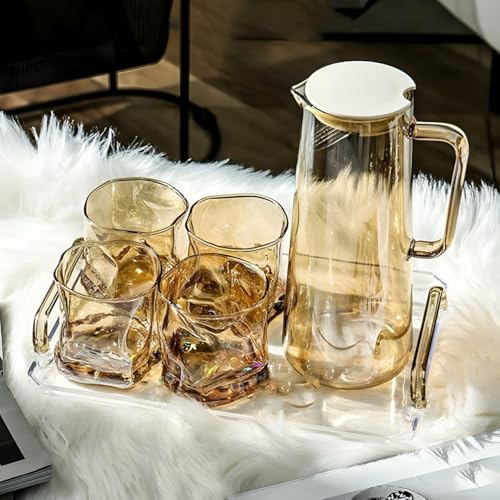 Image of Premium Brown Water and Juice Glasses Set of 6 300ML and 1.8 Liter Water Jug 1 Piece, Transparent Glass and Jug Set for Dining Table,Party,Gift Set,All pourpse use (7 Piece) (MT-3)