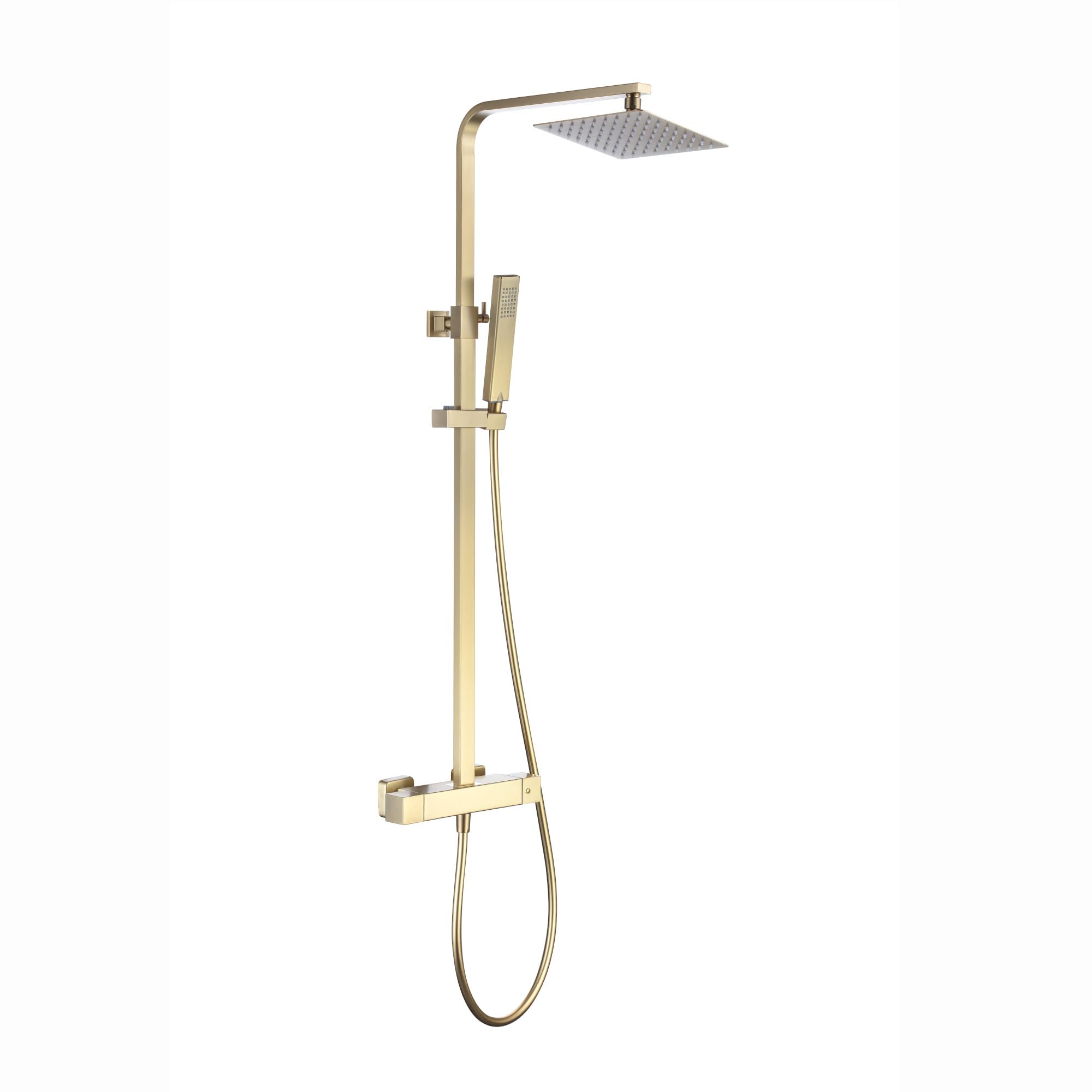 ENKI ENZO SH0622 Brushed Brass Thermostatic 38 Degree Mixer With 200mm Ultra Slim Overhead Rain Shower and Handheld System - Square Design, 1-Year Guarantee โ image 1