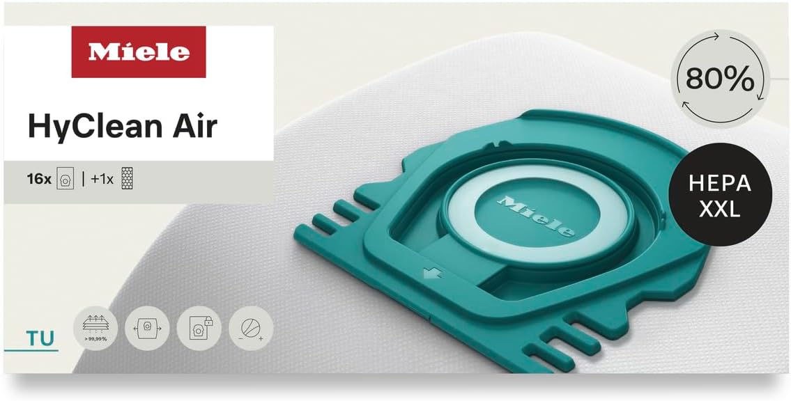 Miele HyClean Air TU Vacuum Cleaner Bags for Miele Guard L1 Vacuum Cleaners, Performance Pack of 16 Vacuum Bags and 1 SF-HA 50 HEPA AirClean Filter – 12909910