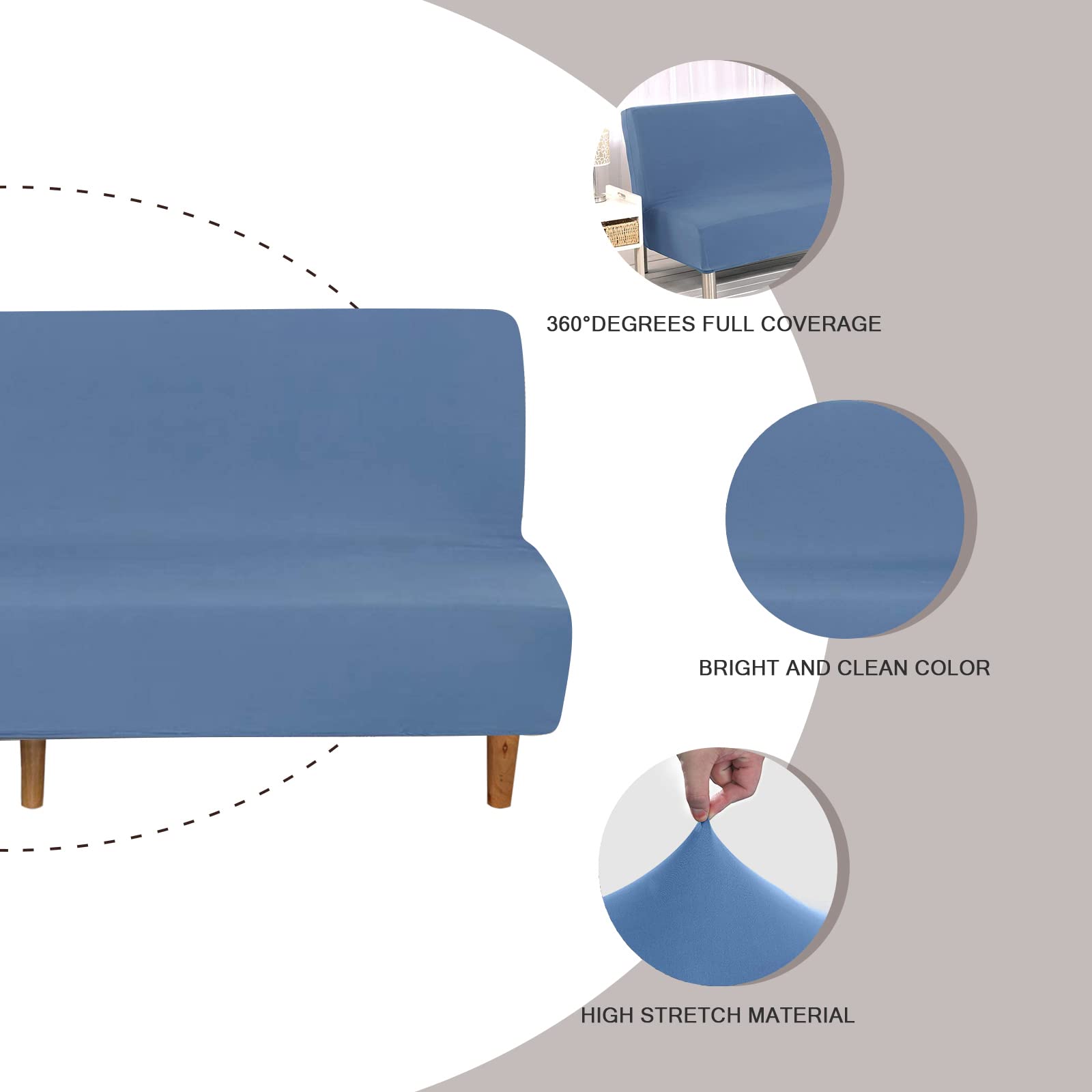 Lydevo Copridivano 3 Posti Senza Braccioli Elasticizzato Universale, Copridivano Letto Pieghevole Clic Clac Lavabile Rimovibile Estraibile, Fodera per Divano Futon per Soggiorno Casa,Grigio Blu