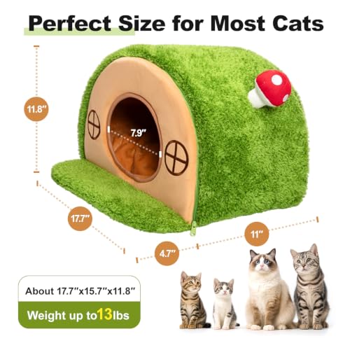 Cat House for Indoor Cats - Tree Hole Cat Bed Cave Hideaway | Enclosed Calming Shelter for Small Medium Pets, Removable & Washable Cushioned Pillow, Cute Kitten Bed with Anti-Slip Base - Image 6