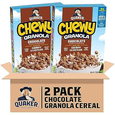 Quaker Chewy Granola Breakfast Cereal, Chocolate, 13.6oz Box Cover