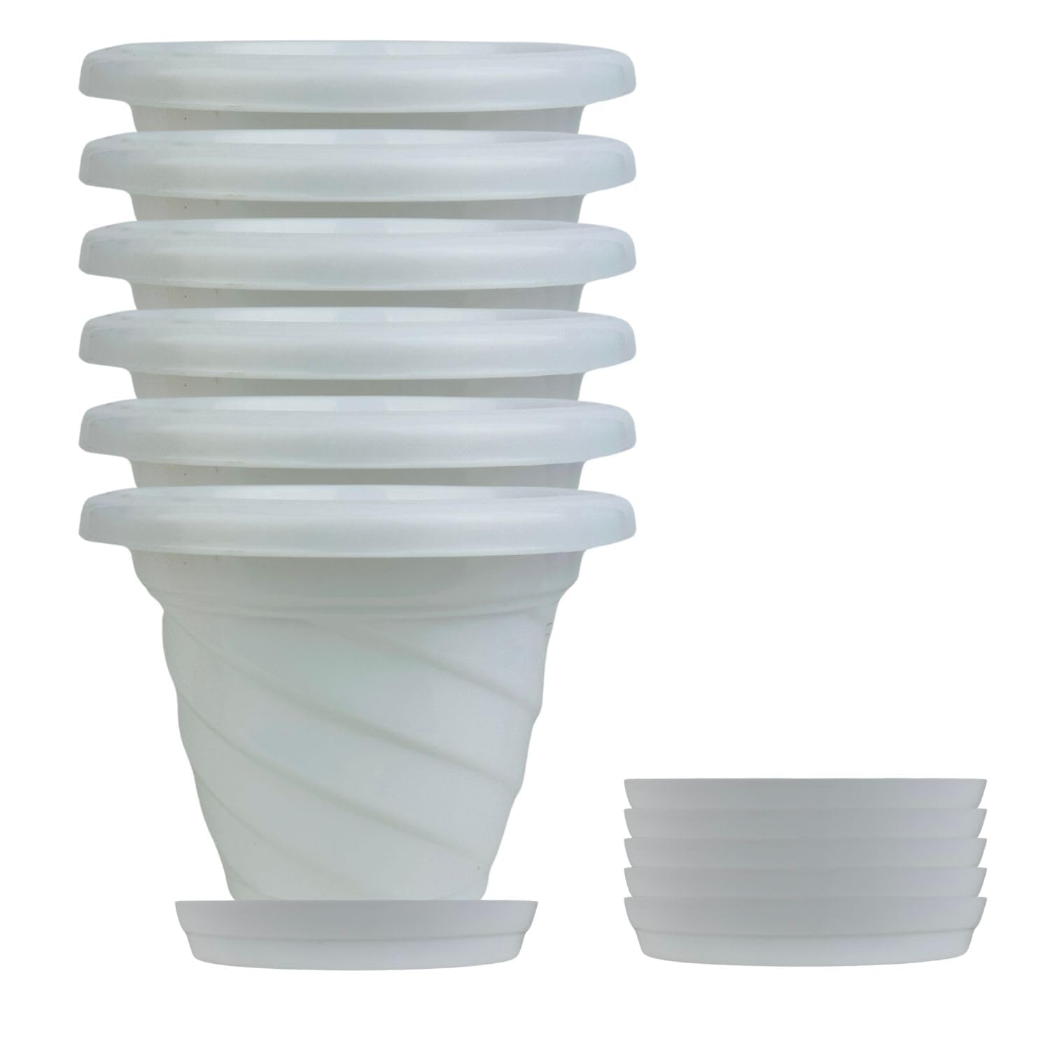 Amazon Brand – Umi Plastic Twister Flower Pots for Home Planters, Terrace, Garden Etc | Pack of 06 | White | Suitable for Home Indoor & Outdoor Gardening Plants