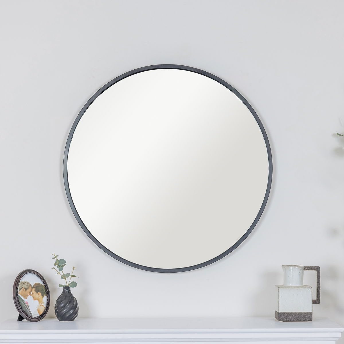 Melody MaisonLarge Round Black Framed Wall Mirror 80cm x 80cm