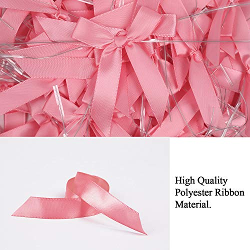 50 Pack Pink Satin Ribbon Twist Tie Bows for Treat Bags, Gift Bags, Bakery Candy Bags and Package Decorating Ribbon Bow, Bowknot for Gifts