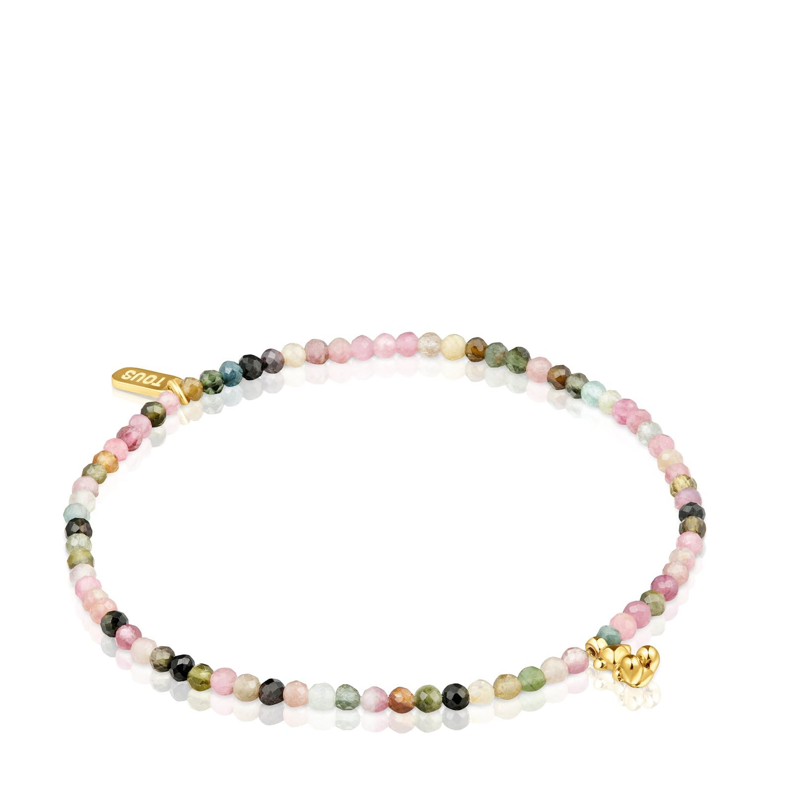 TOUS Pulsera Elástica para Mujer con Baño de Oro 18 Kt sobre Plata de Primera Ley y Turmalinas, Colección Bold Bear