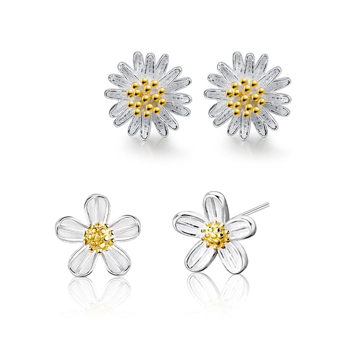 LEEQ 2 pares Pendientes Margarita de Plata Ley 925 Para Niña Mujer - Kids Pendientes para niña Flor de margarita Amarillo, Joyería Linda del Oído de la Manera, Hipoalergénico CZ