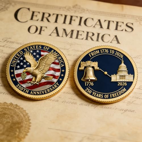 USA 250th Anniversary Commemorative Coin (1776–2026) – American Eagle & Liberty Bell Patriotic Collectible, Durable Metal Freedom Keepsake for Display, Collectors & Celebration Gift Idea