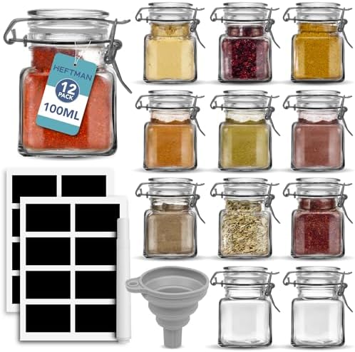 HEFTMAN Clip Top Glass Jars - 12 x 100ml Empty Small Spice Jars w...