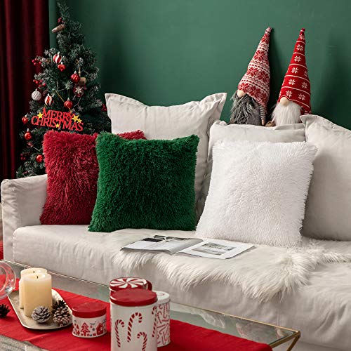 Image of MIULEE Pack of Decoration 2 Luxury Faux Fur Throw Pillow Covers Deluxe Spring Cute Decorative Plush Pillow Case Cushion Cover Shell for Sofa Bedroom Car 20x20 Inch White