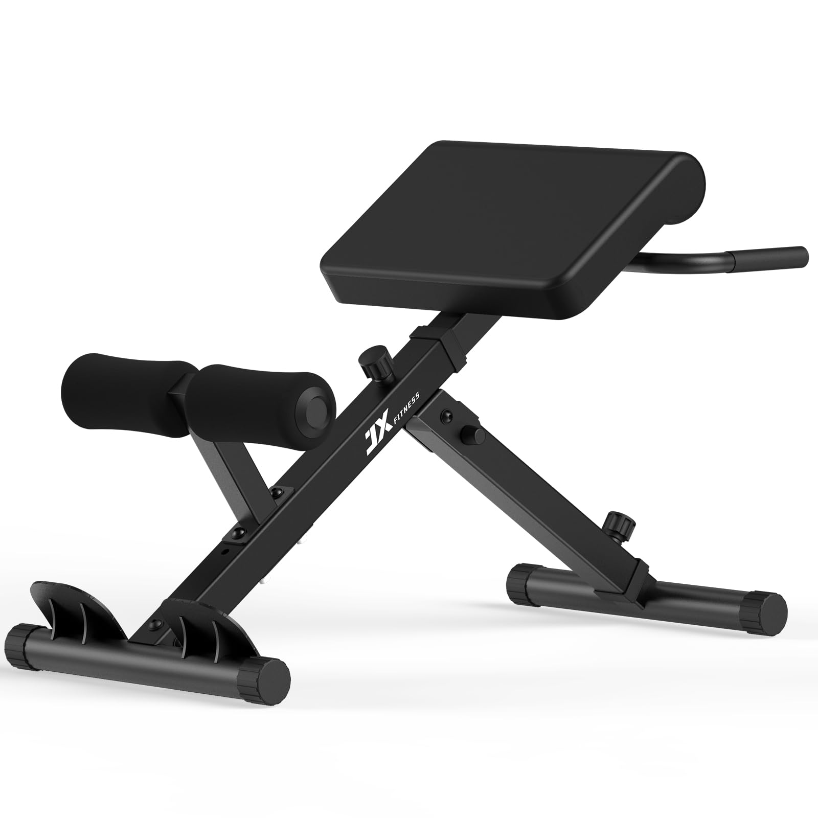 JX FITNESS Hyperextension - Panca regolabile per allenamento della schiena e degli addominali, pieghevole, colore: Nero