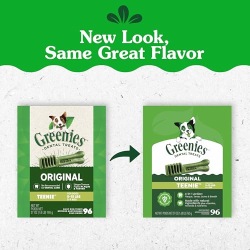 Image of Greenies Veterinarian-Recommended Adult Natural Dental Dog Treats Teenie Size, Dog Dental Chews, Original Flavor, 27 oz. Pack, 96 Count