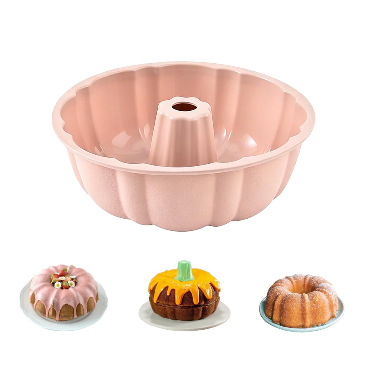 WWYSSZ Molde Rosco Alto 25cm Molde Silicona Bizcocho Agujero, Moldes Silicona Reposteria, Molde para Antiadherentes, Apto para Lavavajilla, para Pasteles,Gelatinas, Pan,Chocolates(Rosa)