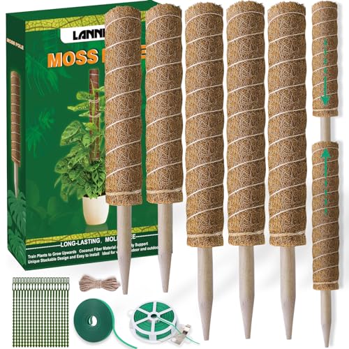 LANNEY Moss Pole 58.7 Inch 149cm, 5PCS Moss Poles for Plants Monstera, 44cm and 30cm Coir Totem Pole, Moss Sticks for Indoor Plant Support Extension, Train Philodendron Creepers Grow Upwards