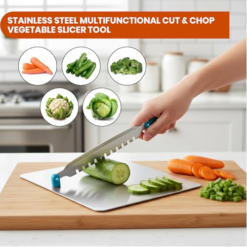 Image of SUPERMOM Kitchen Tool 2 Pc - Combo of Stainless Steel Multiuse Cut & Chop Veggies Slicer with Fruit & Vegetable Peeler, Sharp Stainless Steel Blade, Comfortable Grip Handle for Cutting, Peeling & More