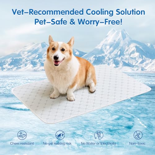 KMIRTNE Pet Cooling Mat Scratch Resistant QMAX>0.5 Instant 6-12°F Drop No Water or Electricity Needed Self Cooling Crate Mat for Bed, Floor, Car Travel Indoor Outdoor Summer Use Light Gray 28" x 22" — view 5