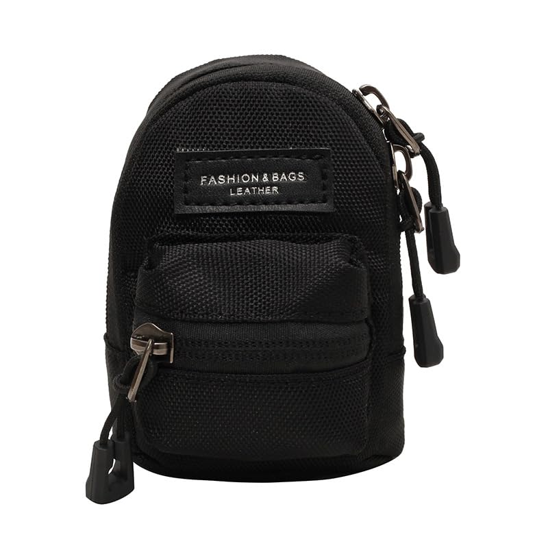 Mini Pouch Coin Purse Key Chain for Men, Double Zipper & Front Pocket Portable Pouch for Keys Coins Earphone, Compact Tactical Bag Organizer Keychain Wallet with Cord Strap